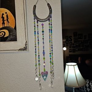 Ouija Planchette horseshoe crystal beaded suncatcher. Hand Made one of a kind.